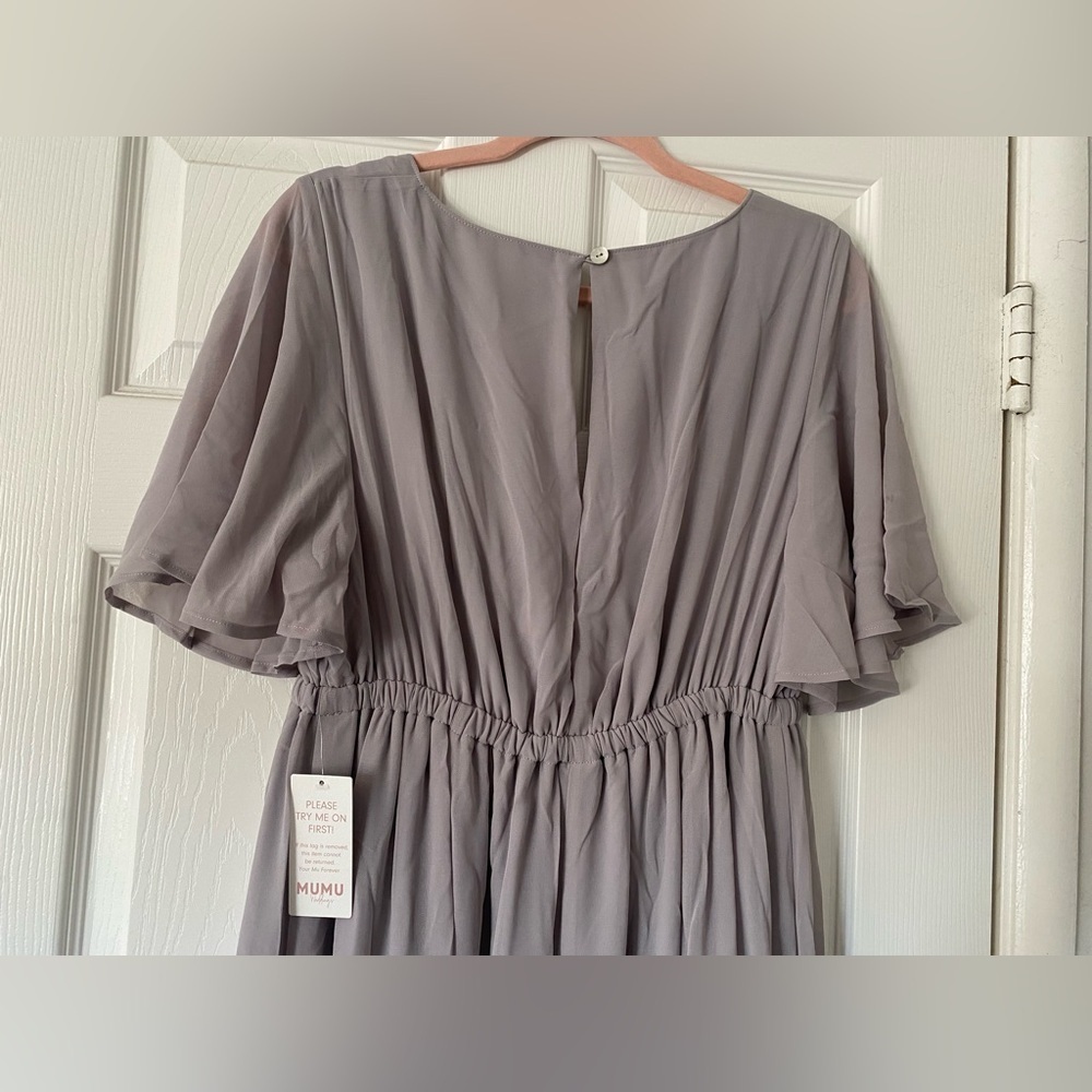 NWT Show Me Your Mumu Emily Empire Maxi Dress Dove Grey Chiffon Size‎ 1X - Picture 9 of 10